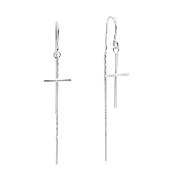 Slim Cross Ear Thread Slide .925 Sterling Silver Dangle Earrings