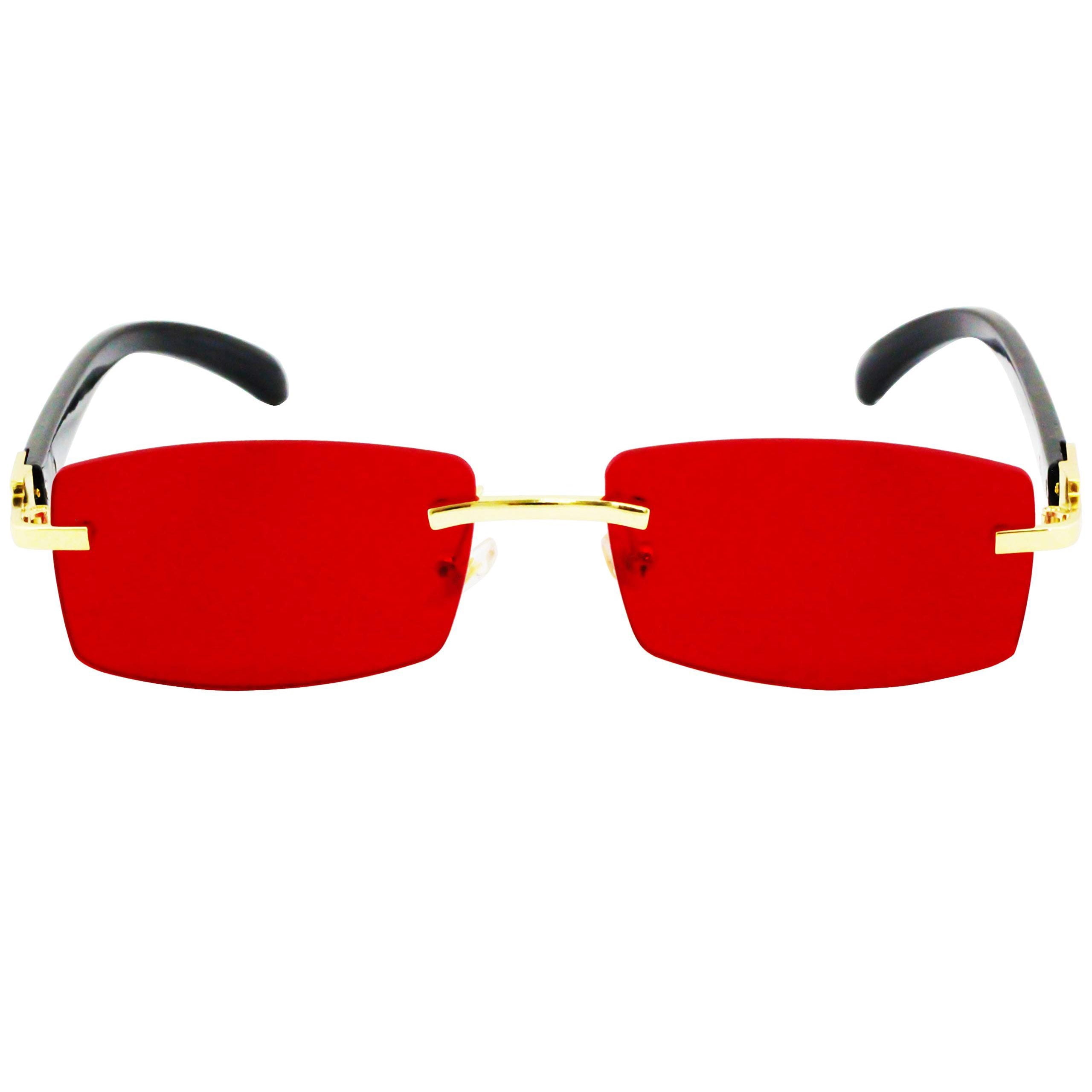Slim Dean Rimless Sunglasses Rectangular Metal & Wood Art  display picture 3