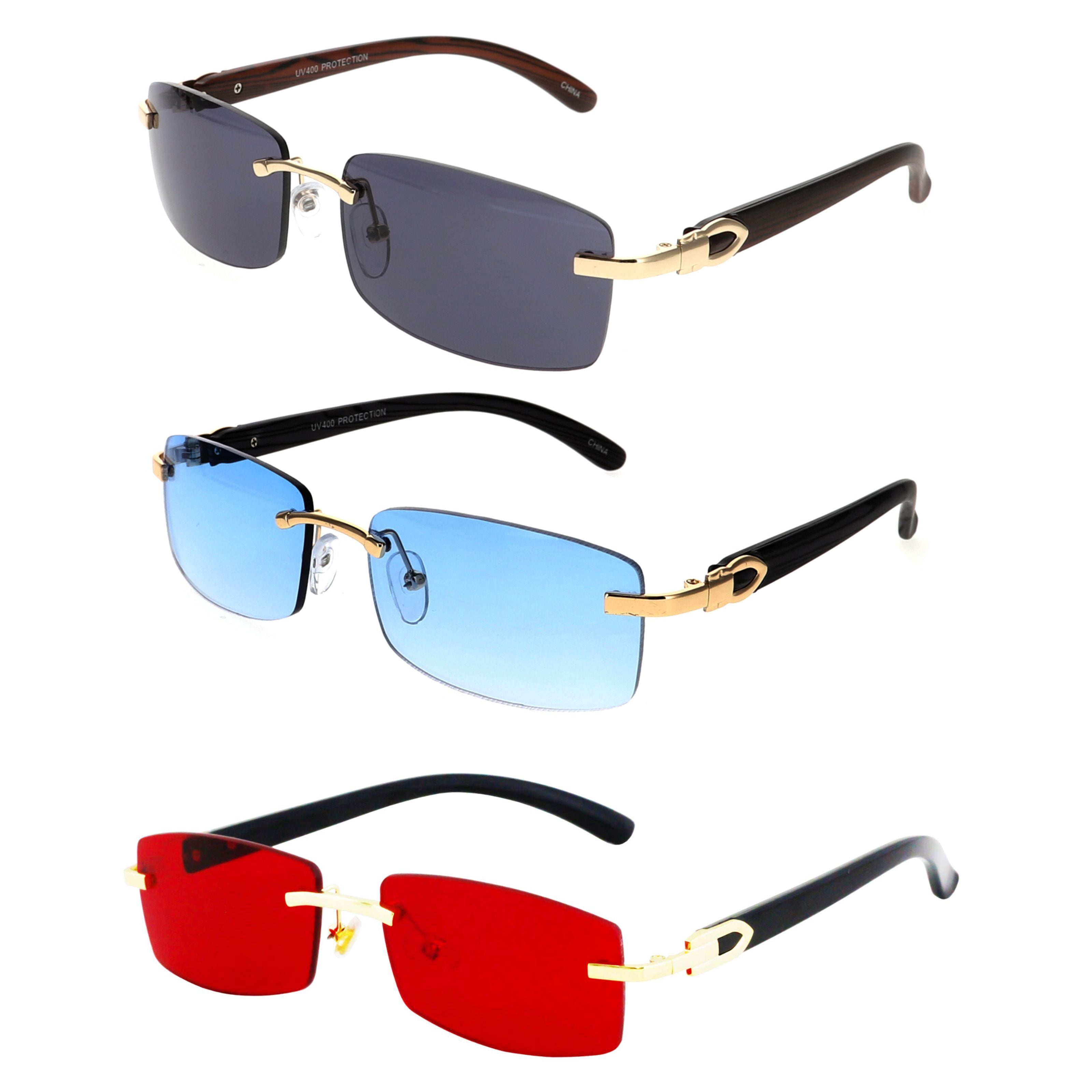 Rimless Rectangular Flame Retro Sunglasses with UV400 Protection Metal Frame M10806-CO Fire Flame Rimless Color Lens Wholesale Sunglasses  main image 4
