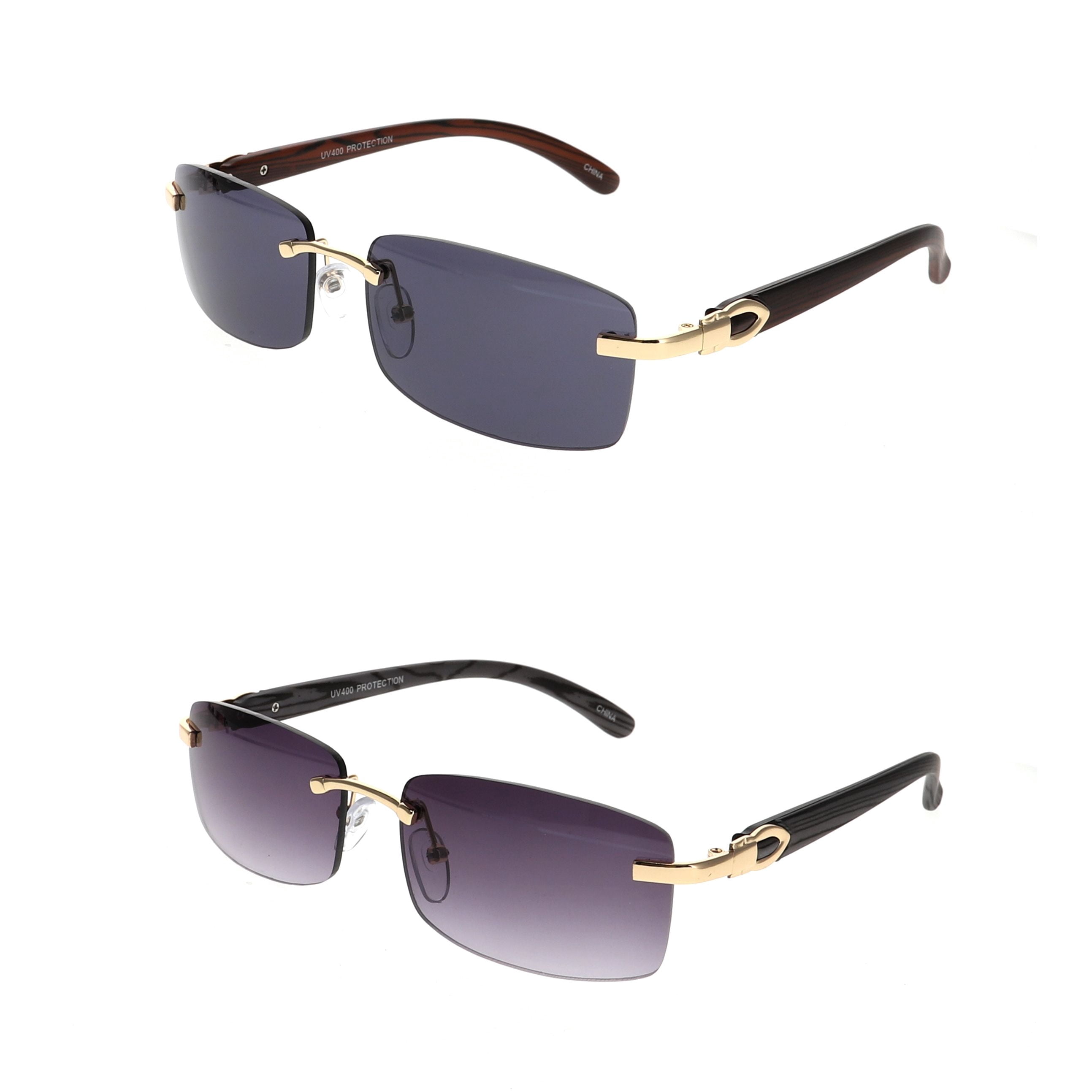 Slim Dean Rimless Sunglasses Rectangular Metal & Wood Art 