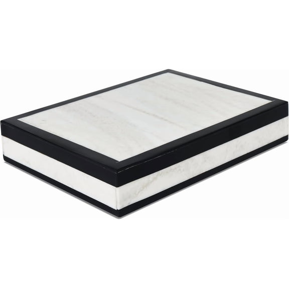 Slim Decorative Storage Box with Lid Black White Modern Remote Control Box Desk Organizer Shelf Storage Box 8 x 6 x 1.5 Inches