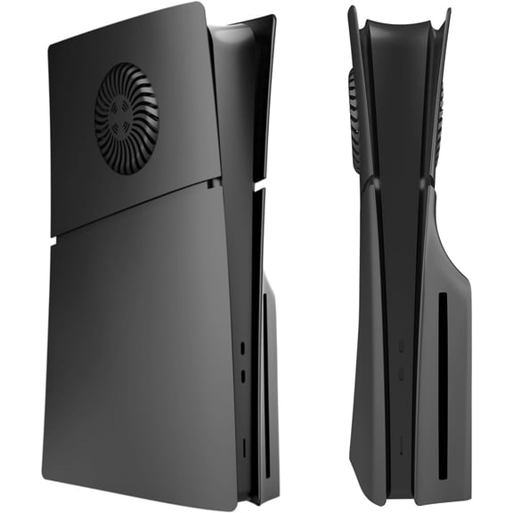 Slim Disc Edition Cover Plates with Cooling Vents for New PS5 Slim Console, Shell Panels for PlayStation 5 Slim Accessories Protective Replacement Faceplate (Black)