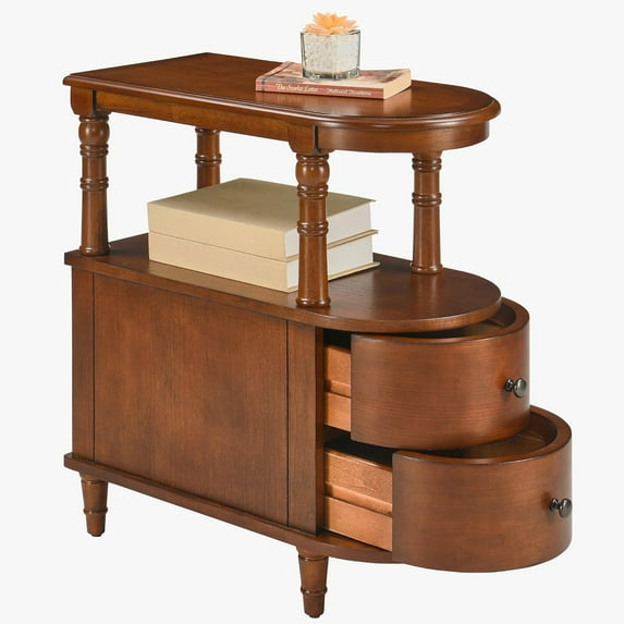 Slim End Table with 2 Storage Drawers, Retro Vintage Sofa Beside Table,Wood Narrow Telephone Table for Living Room,Saving-space,23.4“L x 11.4"W x 25.3"H No-Tools Assembly, Caramel Brown BG-A508-MG