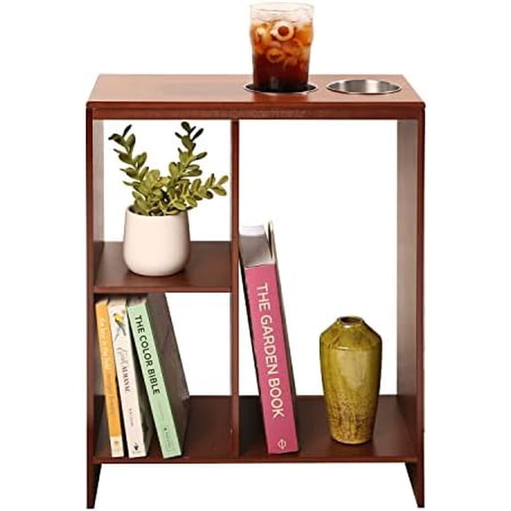 Slim End Table, End Tables with Drink Holders, Narrow Side Table with Storage, Walnut Finish Slim End Tables for Small Spaces Brown 7.75 Inch x 20 Inch x 24 Inch$$Furniture
