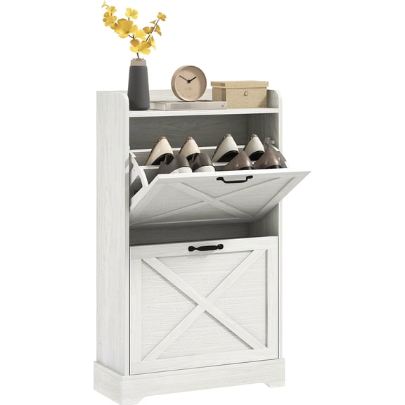 Slim Entryway Shoe Dresser with Flip Drawers / Stores 8 Pairs of Shoes in Bedroom