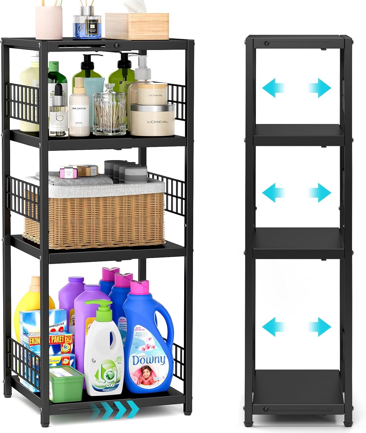 Slim Expandable Storage Shelf, 4-Tier Metal Shelving Unit for Bathroom ...