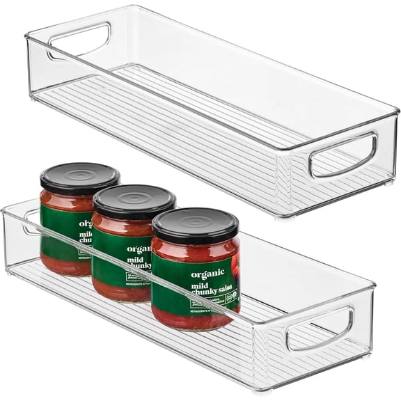 Slim Extra Long Clear Storage Bin, Narrow Stackable Organizer for Kitchen or Pantry
