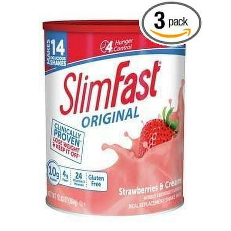 Slim Fast Original Strawberries and Cream Shake Mix, 15 Ounce - 3 per case.