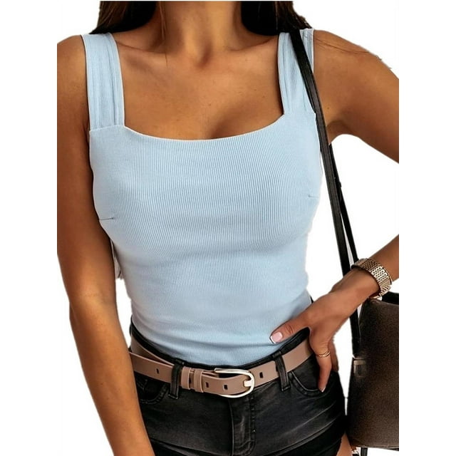 Slim Female Low Cut Square Neck Tank Top Cami