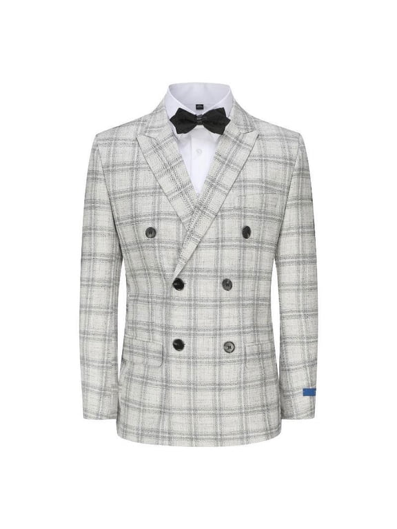 Slim Fit 2PC Grey Check Double Breasted Suit