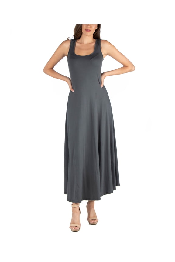 Slim Fit A-Line Sleeveless Maxi Dress Charcoal XL