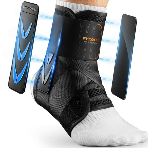 Slim-Fit Ankle Brace for Sprained Ankle, Quick Lace Up Ankle Support for Women Men with 2 Auto-Shaped Pads, Air Fabric Cool Ankle Stabilizer for Injury Recover, Running,Sports, One Size