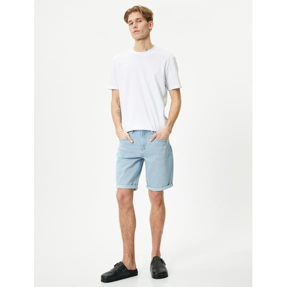 Slim Fit Buttoned Denim Shorts