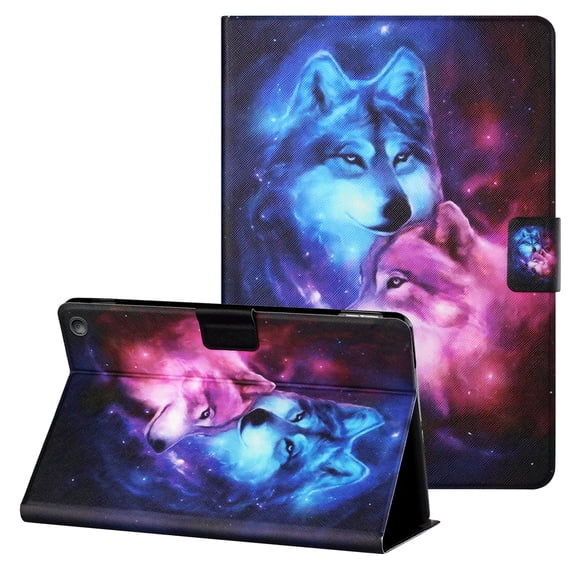 Slim Fit Case for Amazon Kindle Fire HD 10.1" 11th Gen(2021), Fire HD 10 Plus Cover, Allytech PU Leather Shock-Absorption Adjustable Stand Auto Wake Sleep Smart Case and Cover, Two Wolfs