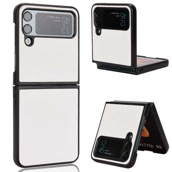 Slim Fit Case Compatible with Samsung Galaxy Z Flip 4 5G, Ultra Thin Hard PC Rugged Lightweight Carbon Fiber Texture Anti-Slip Durable Shockproof Cover for Samsung Galaxy Z Flip 4 5G,White