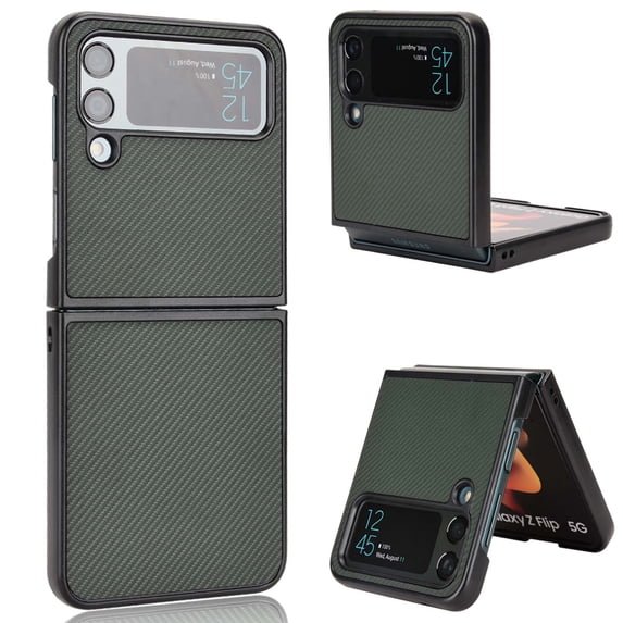 Slim Fit Case Compatible with Samsung Galaxy Z Flip 4 5G, Ultra Thin Hard PC Rugged Lightweight Carbon Fiber Texture Anti-Slip Durable Shockproof Cover for Samsung Galaxy Z Flip 4 5G,Green