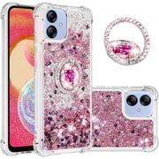 Slim Fit Case for Samsung Galaxy A04E,Case for Galaxy M04,Case for Galaxy F04,Soft TPU Glitter Liquid Quicksand Effect Silicone Ring Kickstand Cover for A04E/M04/F04,WTZH Rose Gold