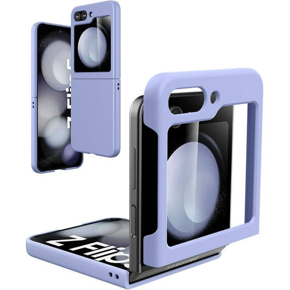 Slim Fit Case for Samsung Galaxy Z Flip 5, with Front Built-in Screen Protector, Ultra Thin Matte PC Protective Cover for Samsung Galaxy Z Flip5 5G 2023 (Purple)