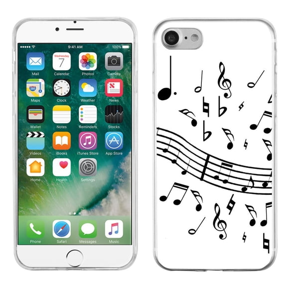 Slim-Fit Case for Apple iPhone 8, OneToughShield ® Premium TPU Gel Phone Case - Music Notes / White