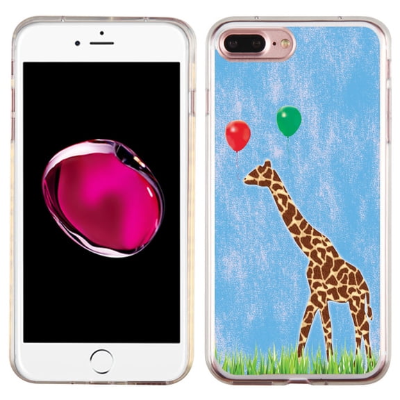 Slim-Fit Case for Apple iPhone 8 PLUS / 7 PLUS, OneToughShield Premium TPU Gel Protector Phone Case - Giraffe/Balloon