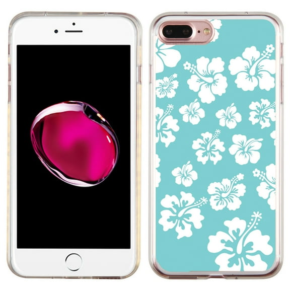 Slim-Fit Case for Apple iPhone 8 PLUS / 7 PLUS, OneToughShield ® Premium TPU Gel Protector Phone Case - Hibiscus Teal