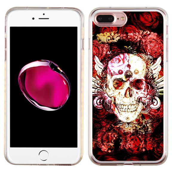 Slim-Fit Case for Apple iPhone 8 PLUS / 7 PLUS, OneToughShield  Premium TPU Gel Protector Phone Case - Rose Skull