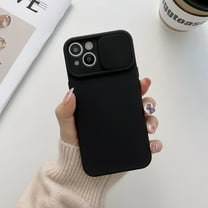 Slim Fit Case for iPhone 14 Plus, 2MM Camera Lens Sliding Design Sleek Candy Colors Protective Cover with Military Grade Soft Lining Silicone Skin-Friendly Shockproof Anti-Scratches Case,Black