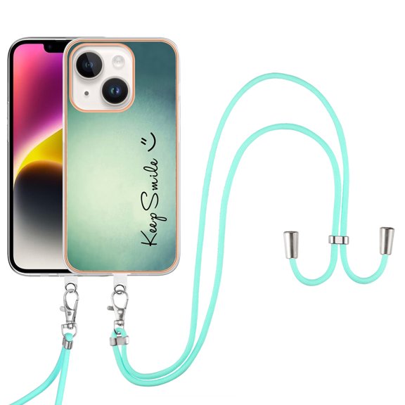 Slim Fit Case for iPhone 15, Luxury Pattern Adjustable Crossbody Lanyard Shoulder Neck Strap Clear Design Case for Women Girl Teen Silicone Soft for iPhone 15, Keep Smile