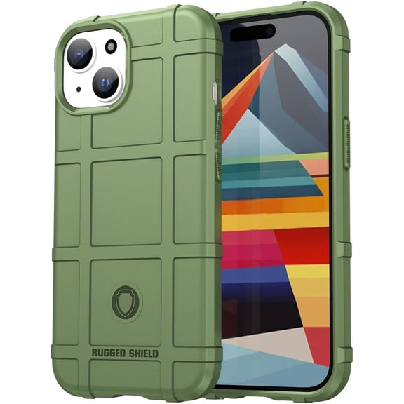 Slim Fit Case for iPhone 15 (Not fit 15 Pro), Rugged Shield Outdoor Durable Phone Case, Military Grade Anti-Drop Protection and Camera Lens Protection Cover for iPhone 15,HD Green