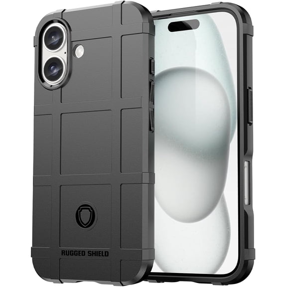 Slim Fit Case for iPhone 16,Rugged Shield Outdoor Durable Phone Case,Military Grade Anti-Drop Protection and Camera Lens Protection Cover for iPhone 16,HD Black