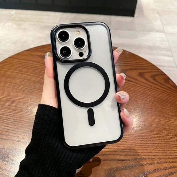 Slim Fit Clear Back Case for iPhone 15 Pro, Plating Strong Magsafe Anti-Yellow Anti-Scratch Anti-drop Anti-fingerprint Wireless Charging Phone Case Cover for iPhone 15 Pro, Black