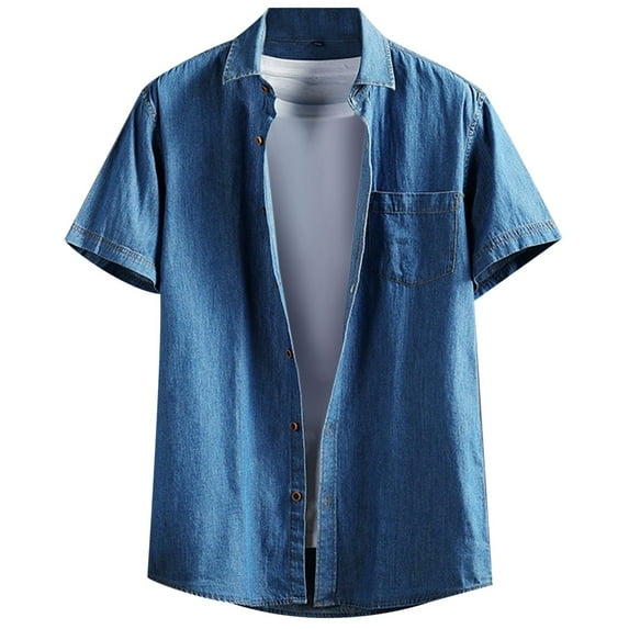 Slim Fit Denim Shirt For Men Lightweight Summer Casual Short Sleeve Comfortable Washed Stylish Top Mens Basic Tee Shirts Summer Vintage T Shirts