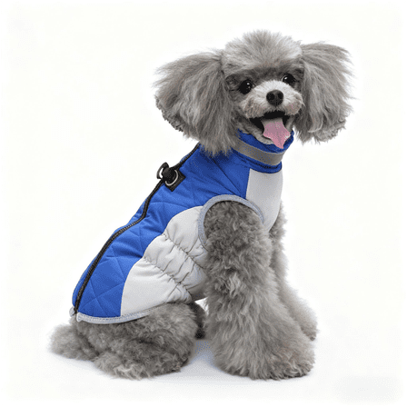 Slim Fit Dog Jacket with D-Ring, Zip-Up Harness Winter Coat, Warm Padded Cotton Apparel for Small Medium Dogs, Outdoor Pet Clothing blue M 6.6-8.8 lbs