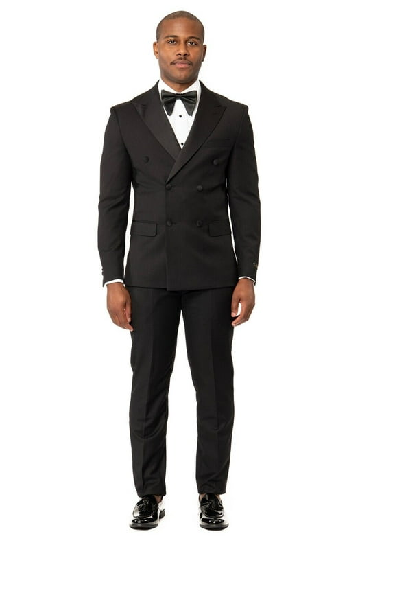 Slim Fit Double Breasted Men's Tuxedo Peak Lapel 40 Regular Black