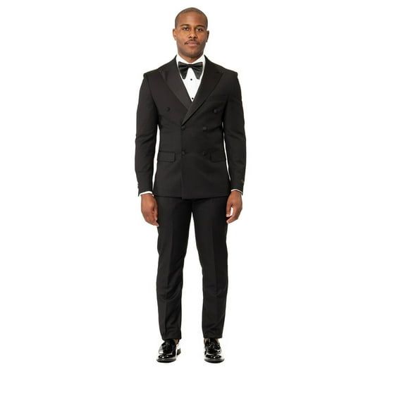 Slim Fit Double Breasted Men's Tuxedo Peak Lapel 48 Regular Black