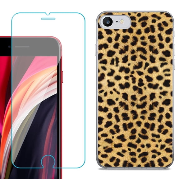 Slim-Fit Fashion Gel Phone Case for iPhone SE 2022, with Tempered Glass Screen Protector, by OneToughShield - Cheetah Gold/Black