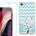 thumbnail image 1 of Slim-Fit Fashion Gel Phone Case for iPhone SE 2022, with Tempered Glass Screen Protector, by OneToughShield ® - Chevron/Tree, 1 of 3