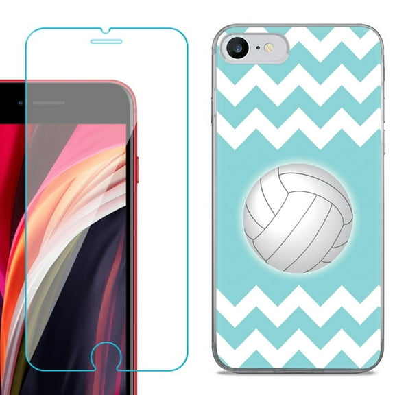 Slim-Fit Fashion Gel Phone Case for iPhone SE 2022, with Tempered Glass Screen Protector, by OneToughShield ® - Chevron/Volleyball