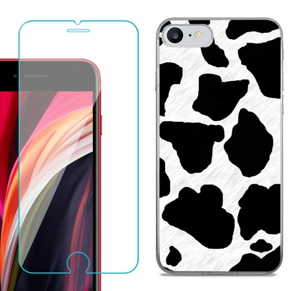Slim-Fit Fashion Gel Phone Case for iPhone SE 2022, with Tempered Glass Screen Protector, by OneToughShield ® - Cow Skin Design