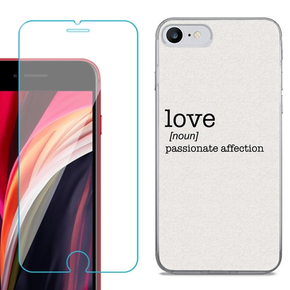 Slim-Fit Fashion Gel Phone Case for iPhone SE 2022, with Tempered Glass Screen Protector, by OneToughShield ® - Dictionary/Love
