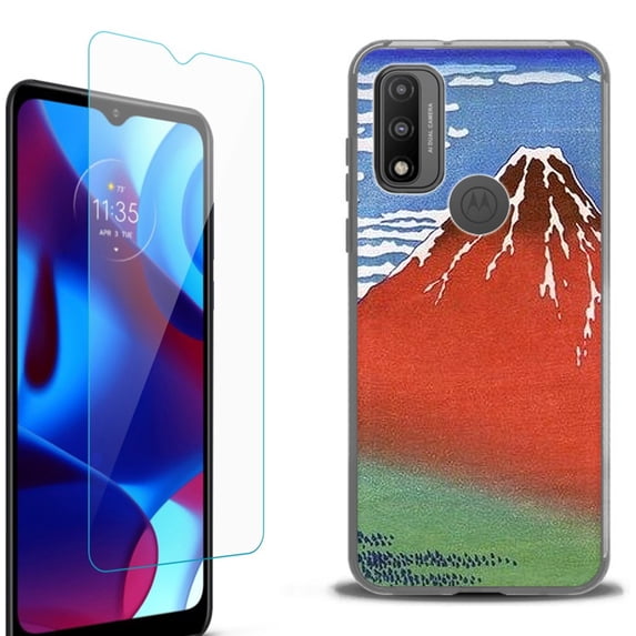 Slim-Fit Fashion Phone Case for Motorola Moto G Pure, with Tempered Glass Screen Protector, by OneToughShield ® - Fuji Morning