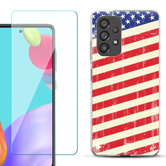 Slim-Fit Fashion Phone Case for Samsung Galaxy A53 5G, with Tempered Glass Screen Protector, by OneToughShield ® - Flag / USA