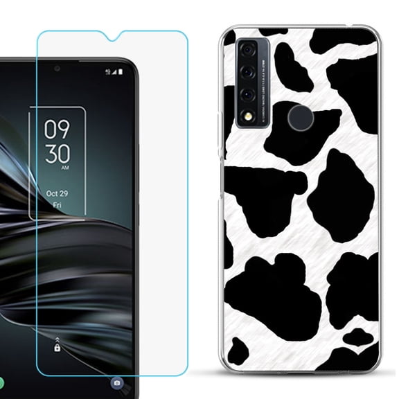 Slim-Fit Fashion Phone Case for TCL 20 XE, with Tempered Glass Screen Protector, by OneToughShield ® - Cow Skin Design