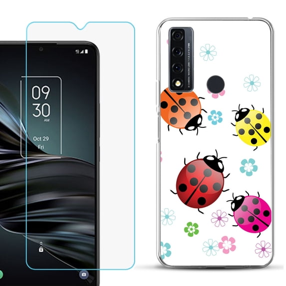 Slim-Fit Fashion Phone Case for TCL 20 XE, with Tempered Glass Screen Protector, by OneToughShield ® - Ladybug
