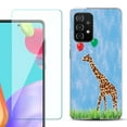 thumbnail image 1 of Slim-Fit Flexible Gel TPU Phone Case compatible with Samsung Galaxy A52 5G, with Tempered Glass Screen Protector, by OneToughShield ® - Giraffe/Balloon, 1 of 2