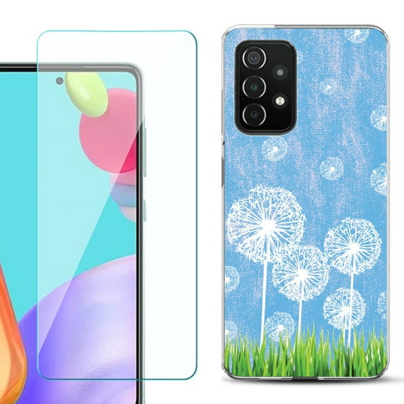 Slim-Fit Flexible Gel TPU Phone Case compatible with Samsung Galaxy A52 5G, with Tempered Glass Screen Protector, by OneToughShield ® - Dandelion Sky