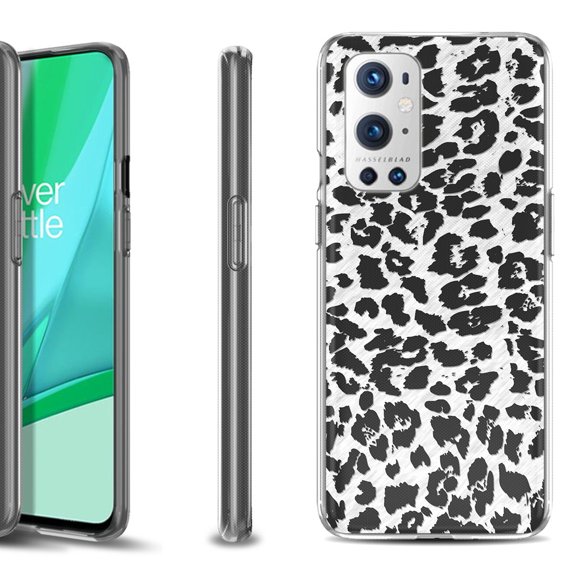 Slim-Fit Flexible TPU Gel Phone Case Compatible with OnePlus 9 PRO 5G, by OneToughShield ® - Cheetah B/W