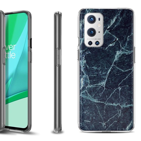 Slim-Fit Flexible TPU Gel Phone Case Compatible with OnePlus 9 PRO 5G, by OneToughShield - Marble / Blue
