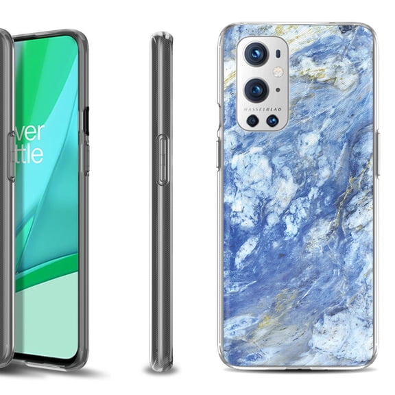 Slim-Fit Flexible TPU Gel Phone Case Compatible with OnePlus 9 PRO 5G, by OneToughShield - Marble / Gem Blue