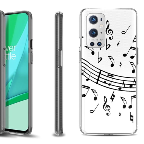 Slim-Fit Flexible TPU Gel Phone Case Compatible with OnePlus 9 PRO 5G, by OneToughShield - Music Notes / White